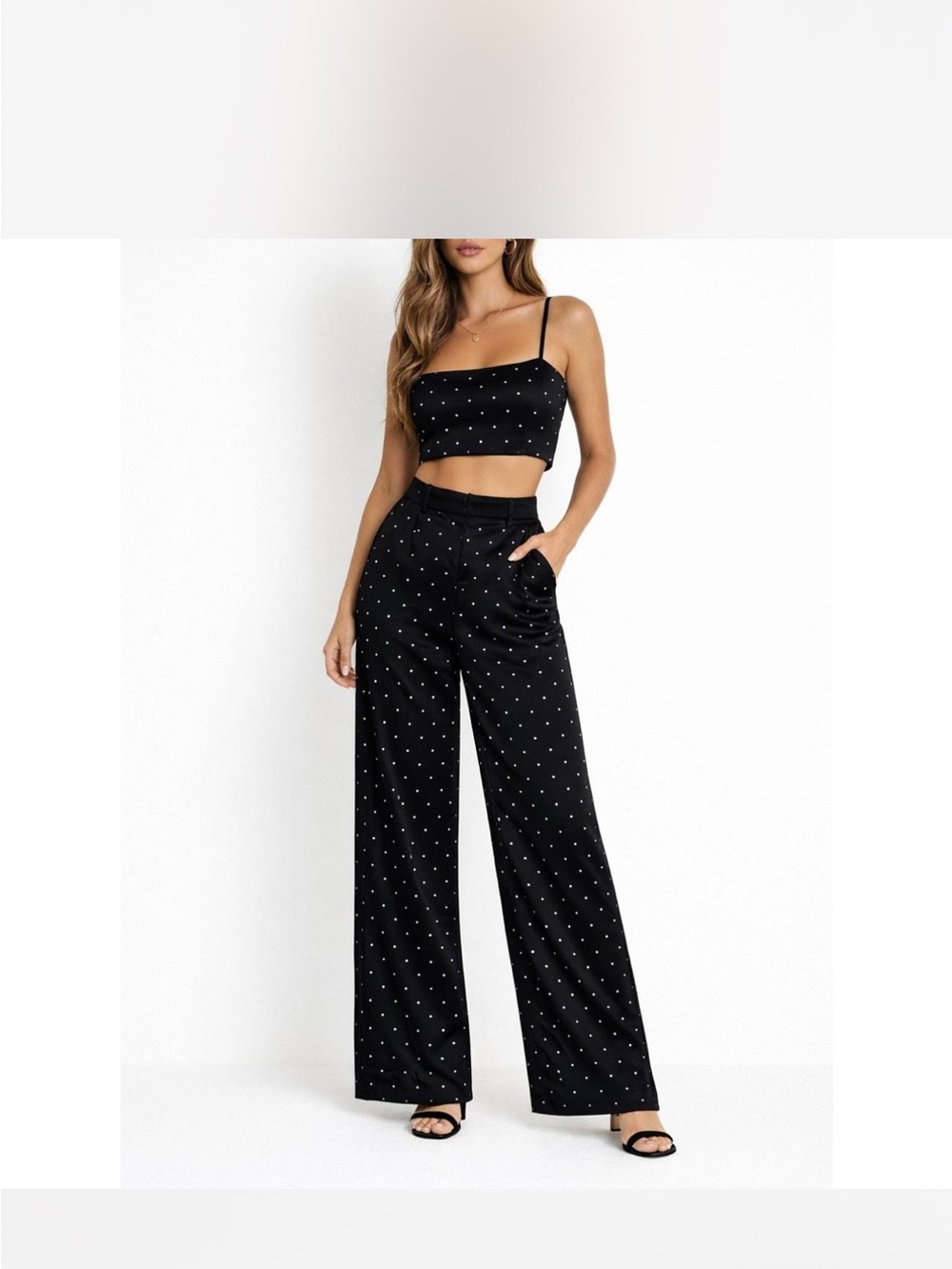 House of Harlow 1960 Polka Dot Print Crystal Embellishments Pant Set